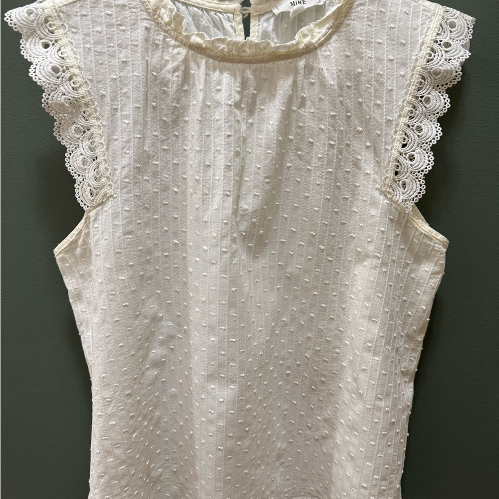 mine Cream Swiss Dot Lace Cap Sleeve Blouse